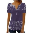 thumbnail image 1 of Womens Tops Women Summer Printing Trendy Sexy Button Cardigan Short Sleeve Shirt V Neck Casual Fitted Tunic Clothes Tops Womens Long Sleeve Athletic Shirt Too Short T Women's Athletic Long Purple M, 1 of 5