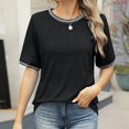 thumbnail image 1 of Womens Tops Women's 2025 Short Sleeve Striped Color Block T Shirts Crewneck Loose Casual Tee Tops Shirts for Women, 1 of 5