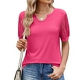thumbnail image 1 of Womens Tops Women's 2025 Spring/Summer New Solid Color V Neck Lace Splicing Short Sleeve Loose T Shirt Top Shirts for Women, 1 of 6