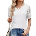 thumbnail image 1 of Womens Tops Women's 2025 Spring/Summer New Solid Color V Neck Lace Splicing Short Sleeve Loose T Shirt Top Shirts for Women, 1 of 6