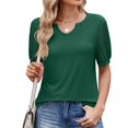 thumbnail image 1 of Womens Tops Women's 2025 Spring/Summer New Solid Color V Neck Lace Splicing Short Sleeve Loose T Shirt Top Shirts for Women, 1 of 6