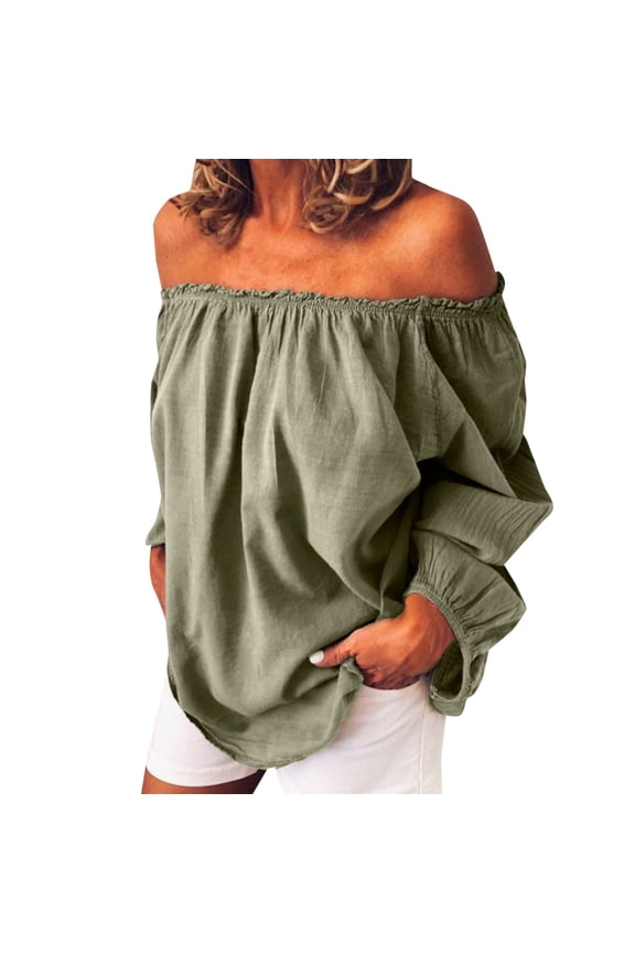 Womens Tops Women's Blouse Off Shoulder Casual Sleeve T Shirt Shoulder Tops Size Summer Loose Ruffle Top
