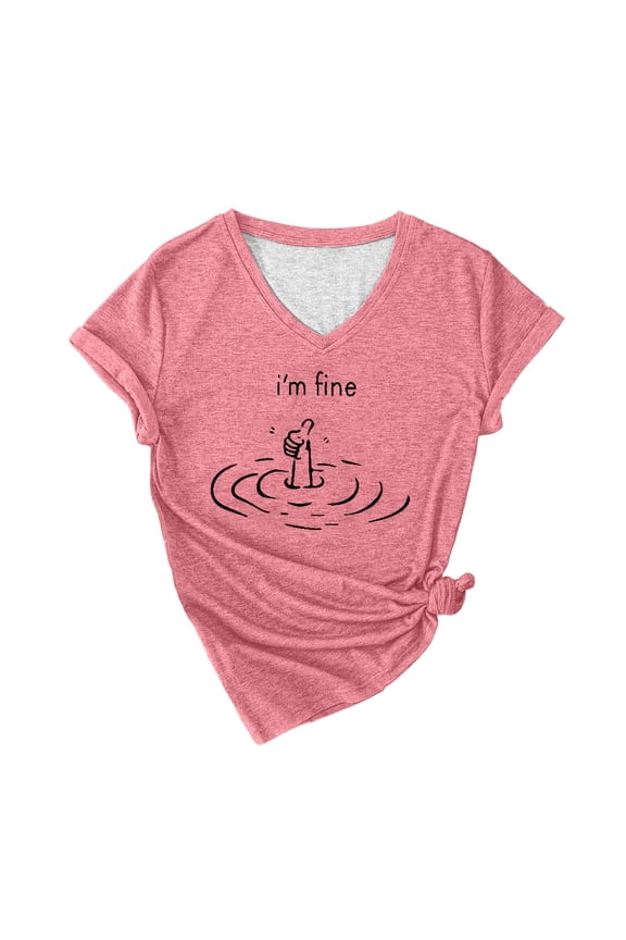 Womens Tops Women's Cartoon Graphic Print T Shirt Fashion Casual Short Sleeve Tee Soft Comfortable Daily Wear Blouse Ladies V Neck Hot Pink XXL