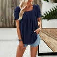 thumbnail image 1 of Womens Tops Women's Casual Bubble Sleeved Square Neck Pleated Short Sleeved T Shirt Top Shirts for Women, 1 of 6