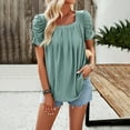 thumbnail image 1 of Womens Tops Women's Casual Bubble Sleeved Square Neck Pleated Short Sleeved T Shirt Top Shirts for Women, 1 of 6