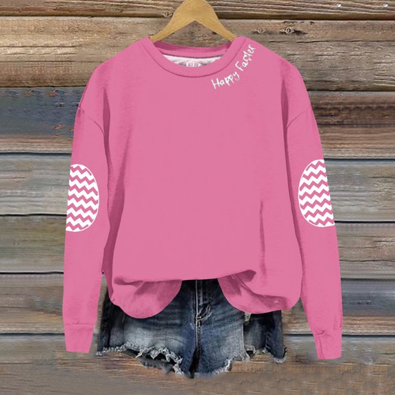 Womens Tops Women's Casual Fashion Happy Easter Printing Long Sleeve O-Neck Pullover Top Blouse