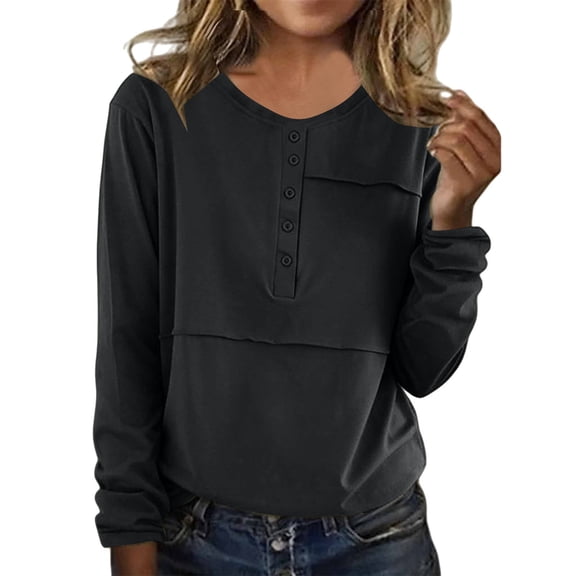 Womens Tops Women's Casual Long Sleeve Button Neck Shirts Lightweight Casual Pullover Tops Blouse T-Shirts For Women