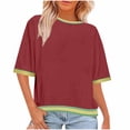 thumbnail image 1 of Womens Tops, Women's Color Block T Shirts Loose Fit Crew Neck Half Sleeve Tees Pullover Casual 2026 Summer Cropped Tops Wine S, 1 of 6