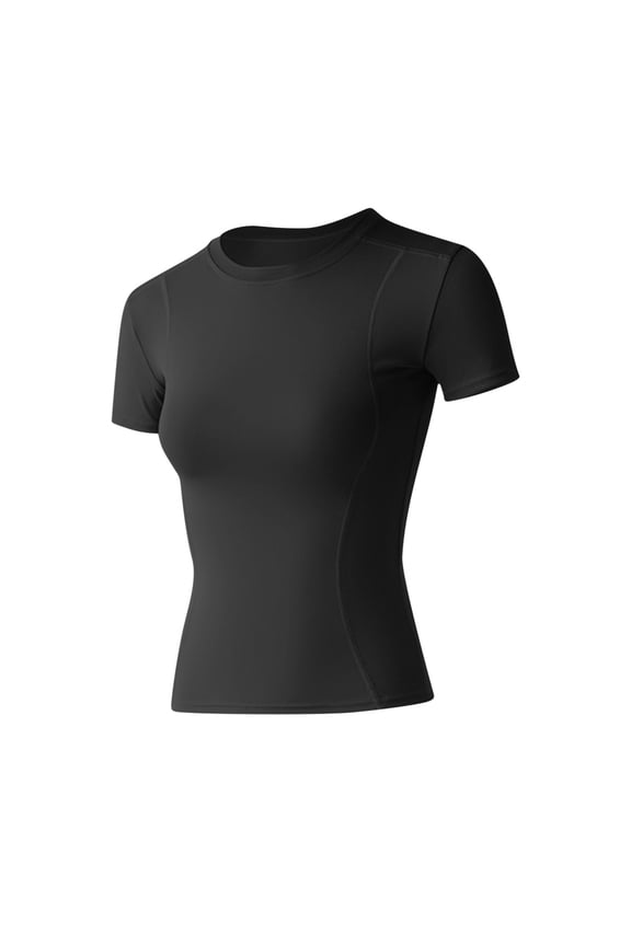 Womens Tops, Women's Compression Shirts Short Sleeve Workout Tops Athletic Base Layer T-Shirt for Gym Running Yoga Basketball Black L