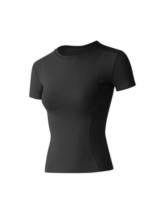 Womens Tops, Women's Compression Shirts Short Sleeve Workout Tops Athletic Base Layer T-Shirt for Gym Running Yoga Basketball Black M