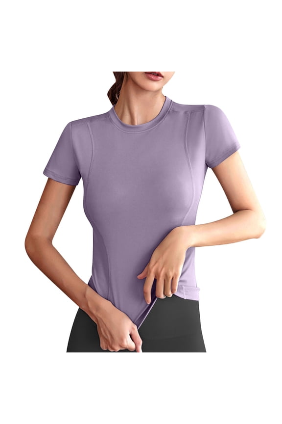 Womens Tops, Women's Compression Shirts Short Sleeve Workout Tops Athletic Base Layer T-Shirt for Gym Running Yoga Basketball Purple S