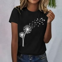 Womens Tops Women's Dandelion Printed Shirt Short Sleeve Round Neck T Shirt Fashion Top Lightweight Soft Casual Outfit Clothes Shirts for Women