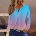 thumbnail image 1 of Womens Tops Women's Fashion Casual Gradient Printed V-Neck Long Sleeve Button T-Shirt Top, 1 of 5