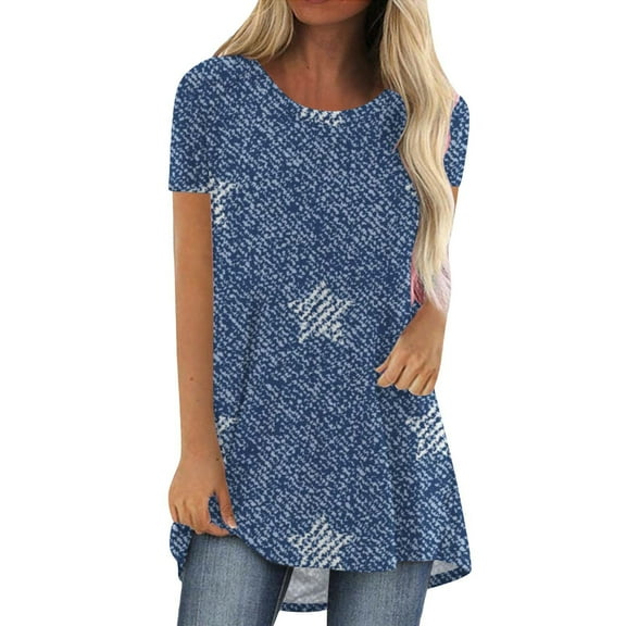 Womens Tops Women's Fashion Casual Printed Round Neck Short Sleeve Front Long Back T Shirt Shirts for Women