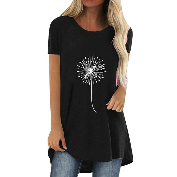 Womens Tops Women's Fashion Casual Printed Round Neck Short Sleeve Front Long Back T Shirt Shirts for Women