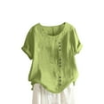 thumbnail image 1 of Womens Tops Women's Fashion Casual Temperament Round Neck Vintage Cotton And Hemp Button Short Sleeve T-Shirt Top Mint Green 5XL, 1 of 5