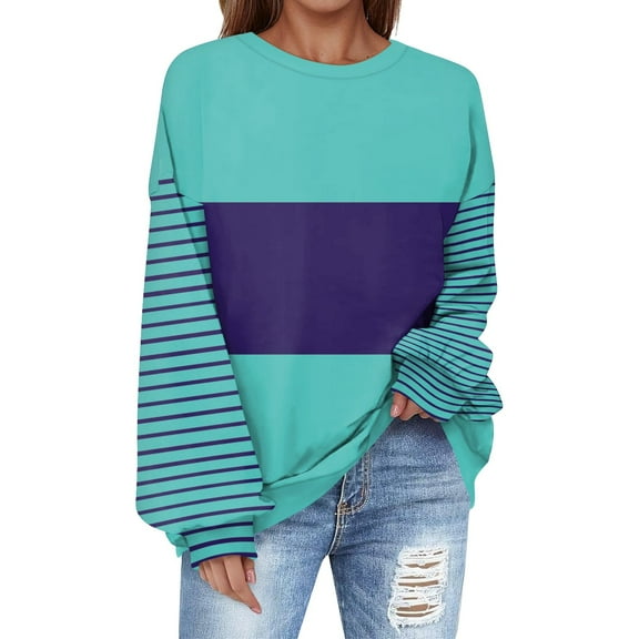 Womens Tops Women's Fashion Daily Versatile Casual Sweatshirts Long Sleeve Color Blocking Top