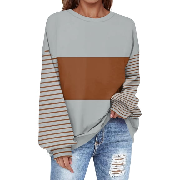Womens Tops Women's Fashion Daily Versatile Casual Sweatshirts Long Sleeve Color Blocking Top