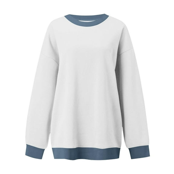 Womens Tops Women's Fashion Long Sleeve Round Neck Casual Loose Colour Block Pullover Top