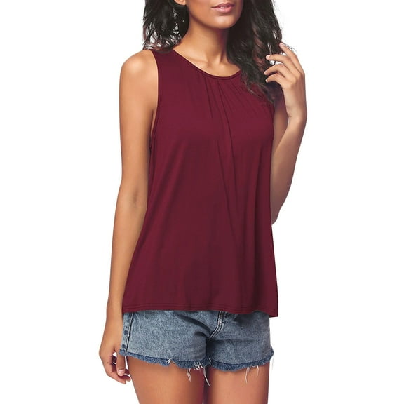 Womens Tops Women's Fashion Round Neck Casual Solid Color Sleeveless Back Button T-Shirt