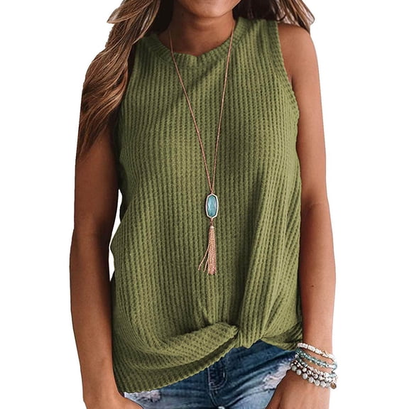 Womens Tops Women's Fashion Solid Colour Casual Round Neck Sleeveless T-Shirt Vest Tops