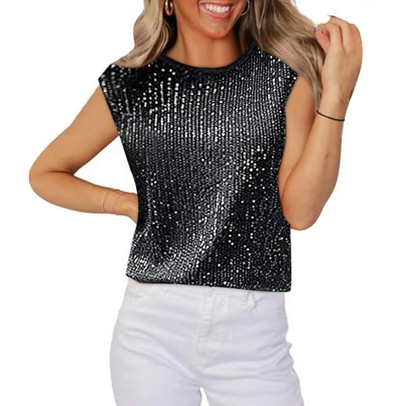 Womens Tops Women's Fashion Solid Loose T-shirt Short Sleeve Sequin Blouse Round-Neck Casual Tops Plus Size Tops for Women
