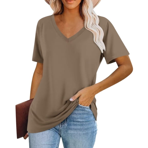 Womens Tops Women's Fashion V-Neck Classic Loose Solid Color Casual Short Sleeve T-Shirt