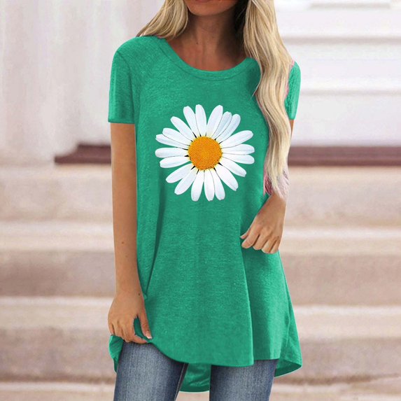 Womens Tops Women's Long Printed Spring/Summer Round Neck T Shirt Shirts for Women