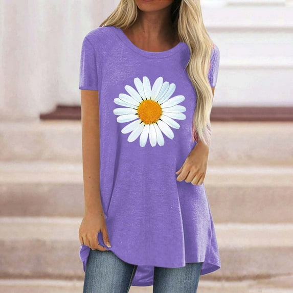 Womens Tops Women's Long Printed Spring/Summer Round Neck T Shirt Shirts for Women