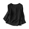 thumbnail image 1 of Womens Tops Women's Long Sleeve Linen Cotton Top With Embroidery Breathable Casual Blouse For Daily Wear Work Dating, 1 of 7