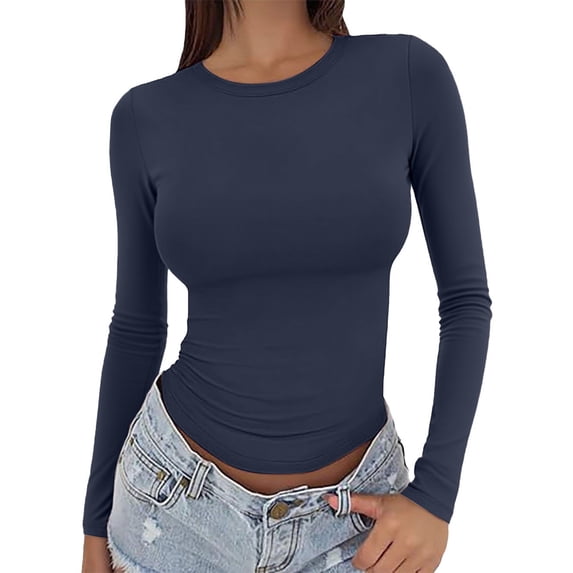 Womens Tops Women's Long Sleeved Round Neck Slim Bottom Sweater Basic Clothing For Outdoor Wear Sports Top