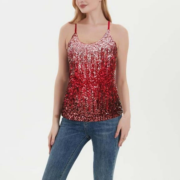 Womens Tops Women's New Sequined Top Shiny Uest Slim Fit Versatile Camisole Vest Shirts for Women