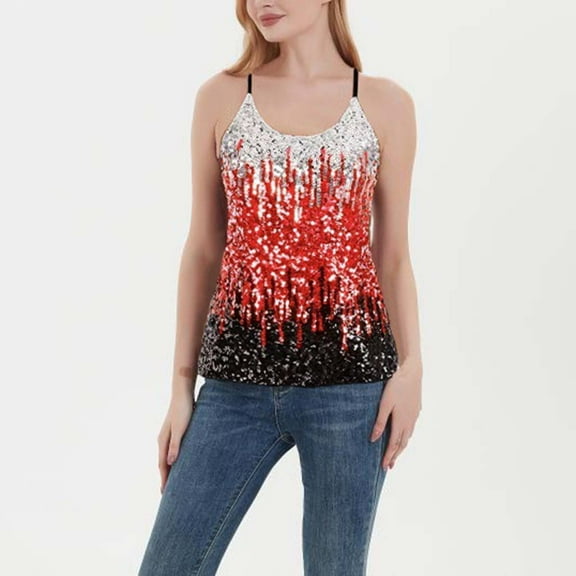 Womens Tops Women's New Sequined Top Shiny Uest Slim Fit Versatile Camisole Vest Shirts for Women