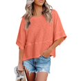 thumbnail image 1 of Womens Tops Women's Patchwork Solid Color Round Neck Three-quarter Sleeve Pagoda Sleeve Loose T-shirt, 1 of 7