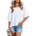 thumbnail image 1 of Womens Tops Women's Patchwork Solid Color Round Neck Three-quarter Sleeve Pagoda Sleeve Loose T-shirt, 1 of 6