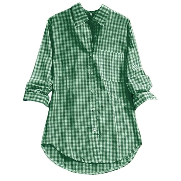 Womens Tops Women's Plaid Lapel Long Sleeve Vintage Shirt Top