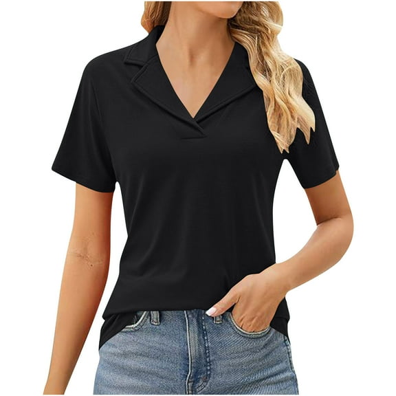 Womens Tops, Women's Polo Shirts Lapel Collar V Neck Short Sleeve Blouse Dressy Casual Tunic Tops