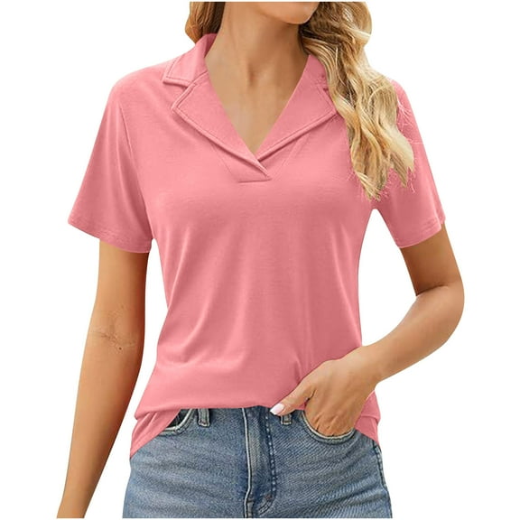 Womens Tops, Women's Polo Shirts Lapel Collar V Neck Short Sleeve Blouse Dressy Casual Tunic Tops