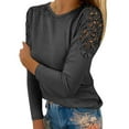 thumbnail image 1 of Womens Tops Women's Round Neck Solid Color Hollow Stitching Long Sleeved T Shirt, 1 of 5
