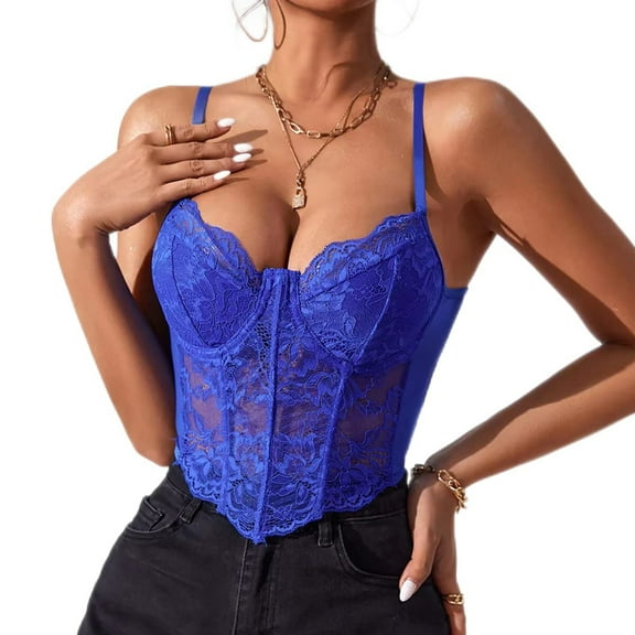 Womens Tops Women's Sexy Floral Lace Mesh Corset Vest Spaghetti Strap Tops Going Out Shirts for Women