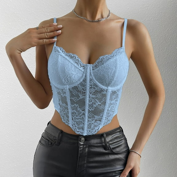 Womens Tops Women's Sexy Floral Lace Mesh Corset Vest Spaghetti Strap Tops Going Out Shirts for Women