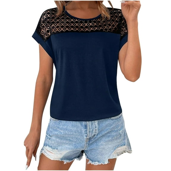 Womens Tops, Women's Sexy Round Neck Short Sleeve Lace Hollow Out Going Out Work Blouse Tops