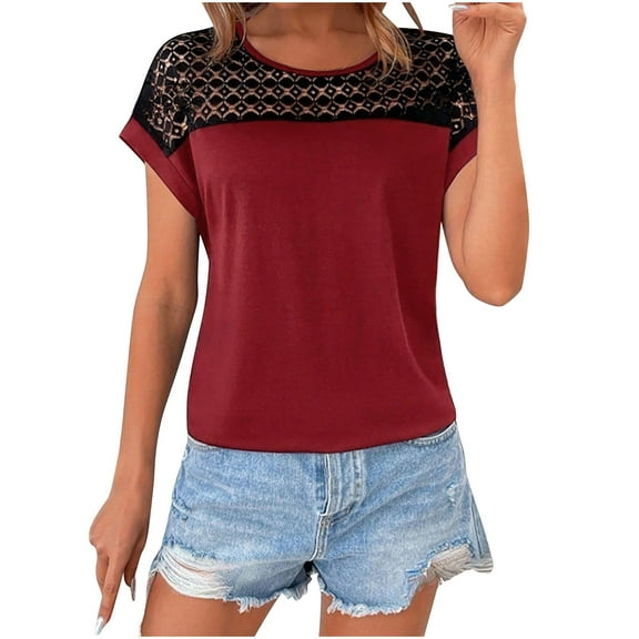 Womens Tops, Women's Sexy Round Neck Short Sleeve Lace Hollow Out Going Out Work Blouse Tops