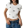 thumbnail image 1 of Womens Tops, Women’s Slim Fit Heart Rhinestone Tee with 3D Bow Crewneck Short Sleeve T-Shirt, 1 of 9