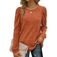 thumbnail image 1 of Womens Tops Women's Solid Color Casual Knit Pullover Puff Long Sleeve T-Shirt Tops, 1 of 8