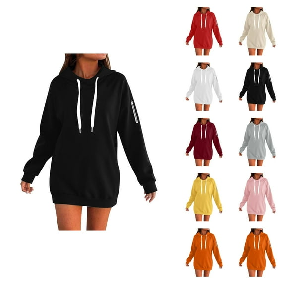 Womens Tops Women's Solid Color Sweatshirt Women's Zip Up Hoodie Soft Cozy Pullover Long Sleeve Casual Sweatshirt With Pocket For Outdoor Fall Winter Comfort