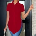 thumbnail image 1 of Womens Tops Women's Solid Color Tops Casual Short Sleeve Slim Button Down Shirt Shirts for Women, 1 of 5