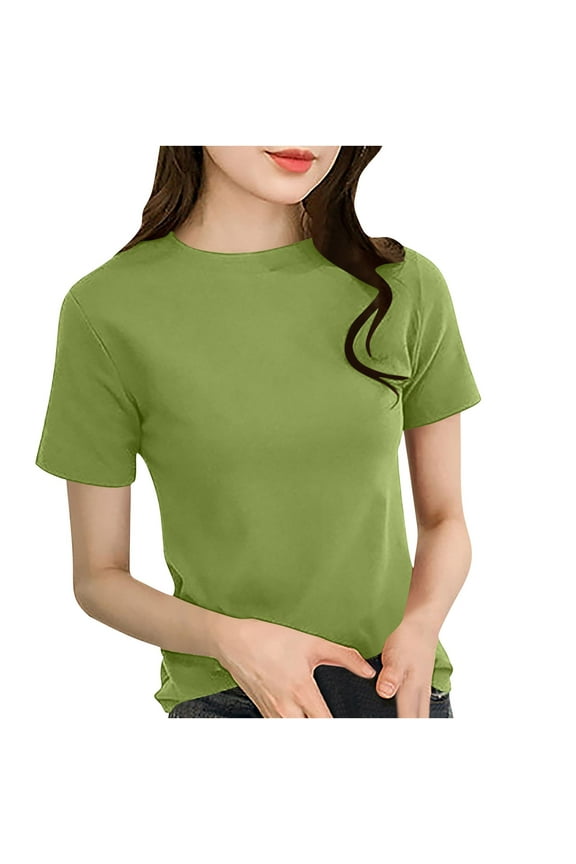 Womens Tops, Women's Solid Short Sleeve T-Shirt Cotton Blend Non-Stretch Thin Top Lapel Buttons Shirt