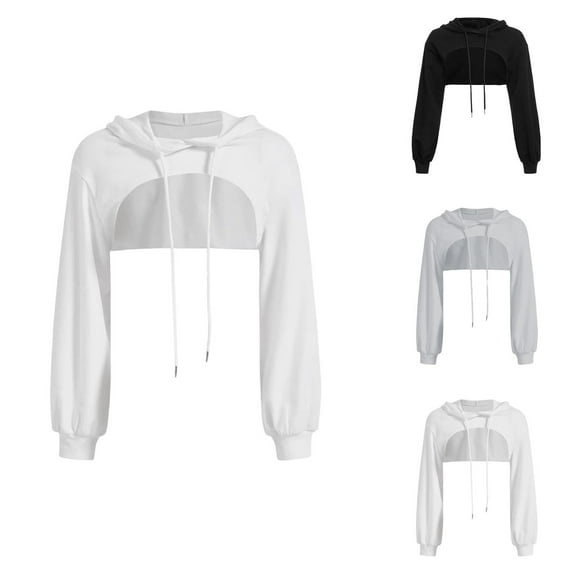 Womens Tops Women's Solid Sweatshirt Women's Large Size Casual Long Sleeved Solid Color Irregular Personality Navel Ultra Short Long Sleeved Top Hooded Loose Sweatshirt
