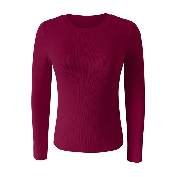 Womens Tops Women's Spring And Summer Pure Color Stripes High Elastic Long Sleeved Undershirt Top